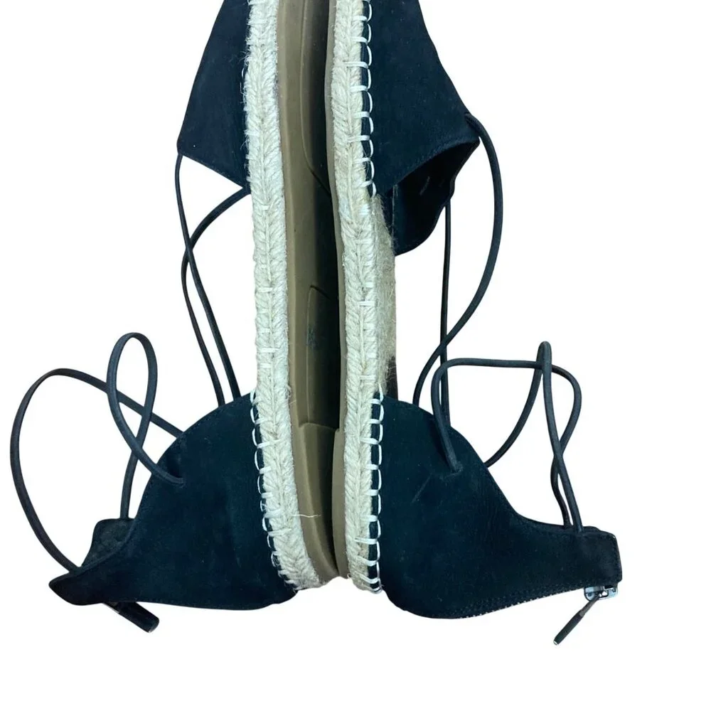 Eileen Fisher Lace Espadrille Flats Womens 8 Black Suede Strappy Sandals